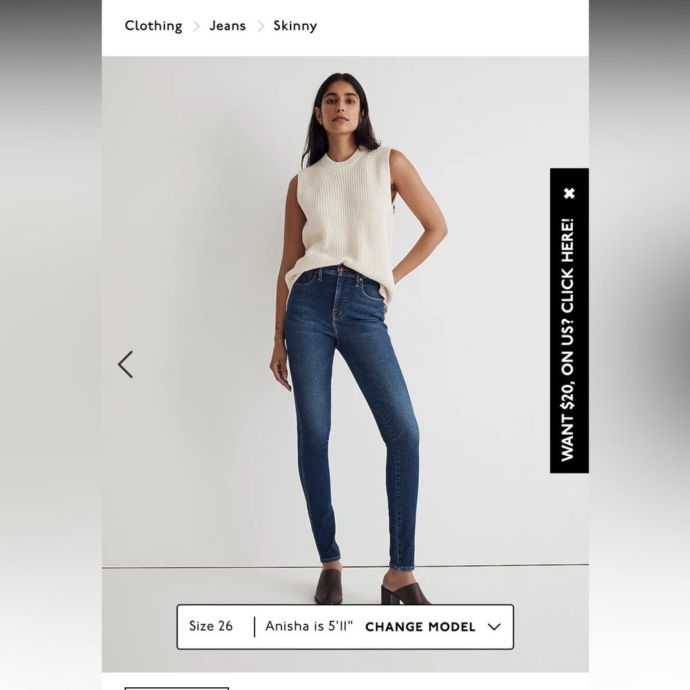 EUC Madewell 10 inch high rise skinny jeans size 26